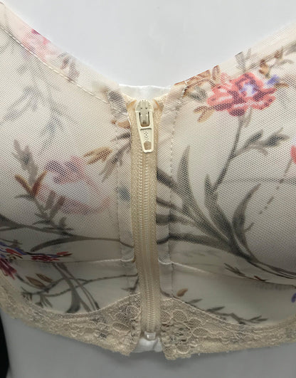 Postoperativer BH mit Frontreißverschluss, Blumenmuster und Taschen