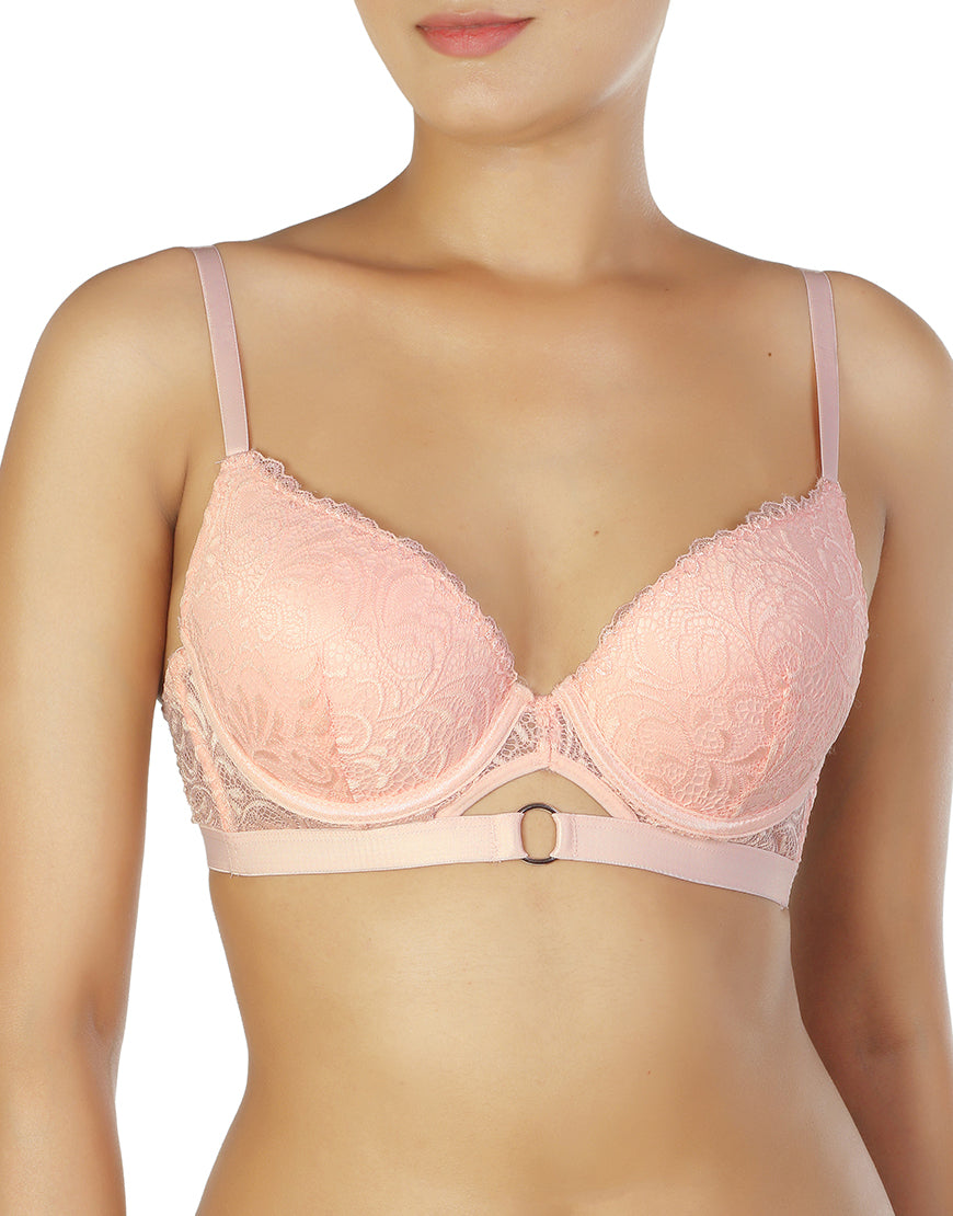 Spitzen-Push-up-BH-Set mit Metallringen – Veilchenrosa