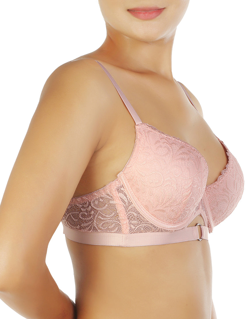 Spitzen-Push-up-BH-Set mit Metallringen – Veilchenrosa