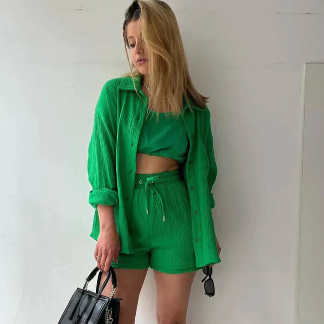 Elara™ | Weiches Baumwoll-Set aus Hemd und Shorts