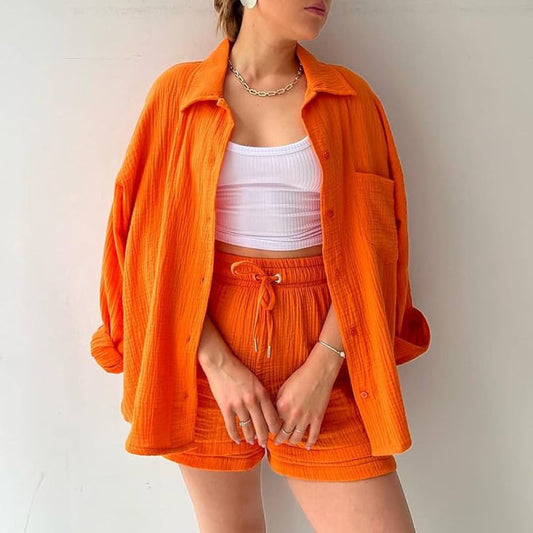 Elara™ | Weiches Baumwoll-Set aus Hemd und Shorts