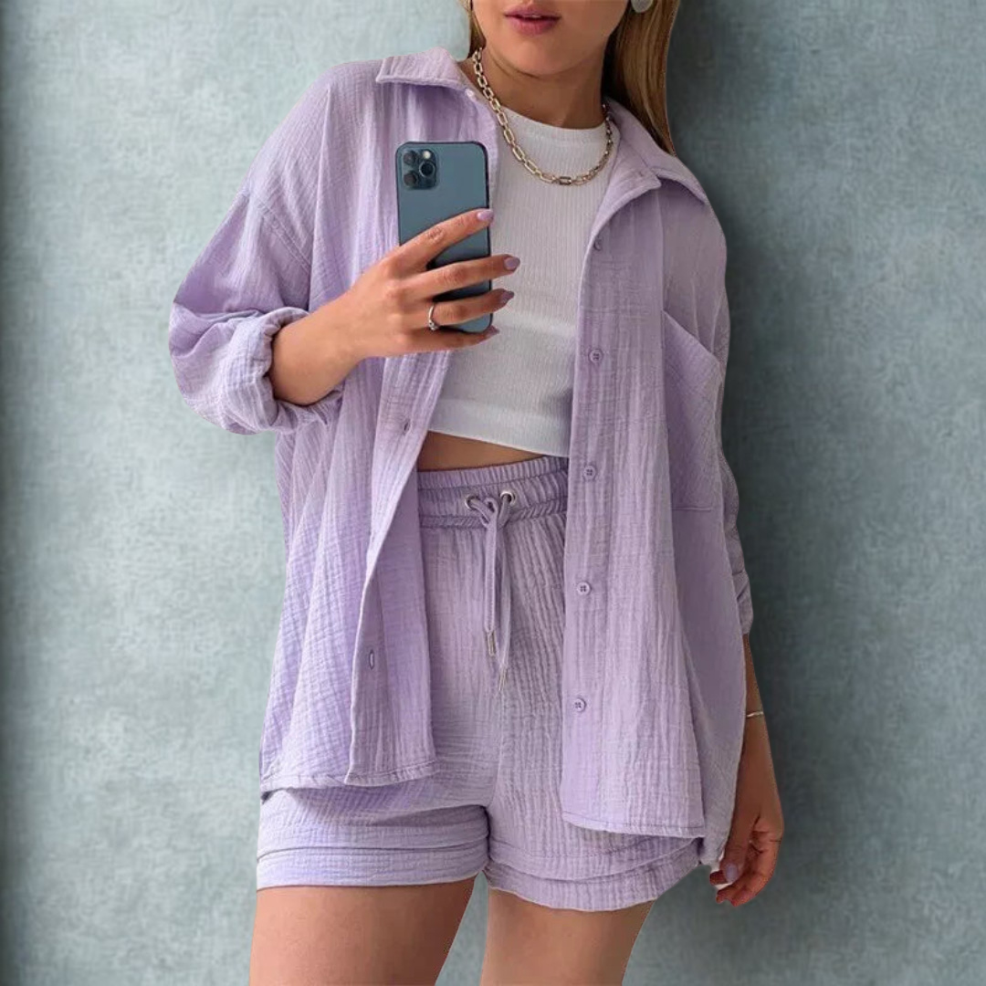 Elara™ | Weiches Baumwoll-Set aus Hemd und Shorts