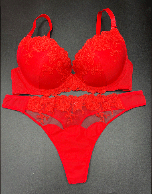 Leicht gepolsterter Bügel-BH mit passender Panty – Rot