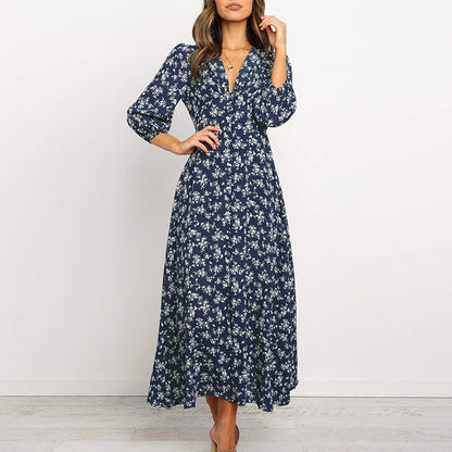 Marina™ | Geblümtes Midi-Kleid mit Knopfleiste