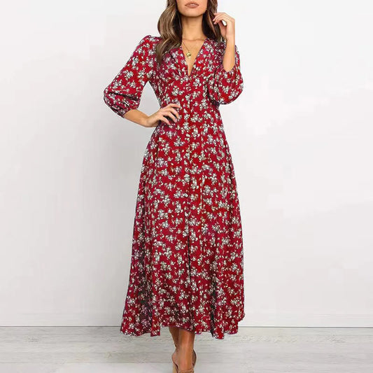 Marina™ | Geblümtes Midi-Kleid mit Knopfleiste