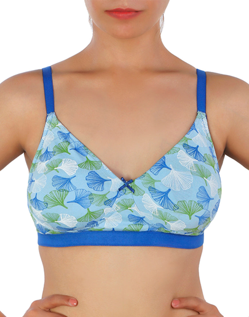Doppellagiger Baumwoll-BH ohne Bügel mit Blumenmuster – Blau