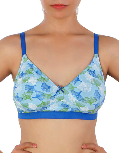 Doppellagiger Baumwoll-BH ohne Bügel mit Blumenmuster – Blau