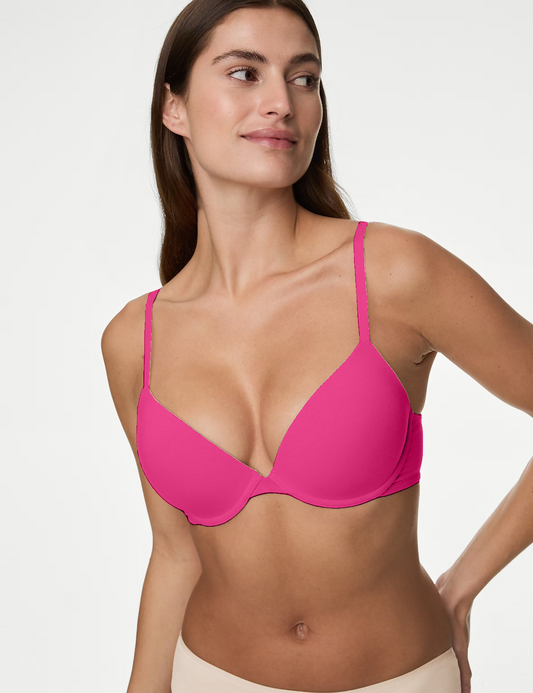 Losha Tiefausgeschnittener Leicht Gepolsterter Bügel-T-Shirt-BH aus Baumwolle – Barbie Pink