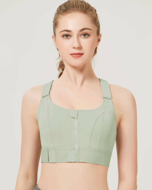 PREMIUM QUALITÄT FRONTVERSCHLUSS GEPOLSTERTER HIGH IMPACT SPORTS BRA MIT VERSTELLBAREM BUND - Grün