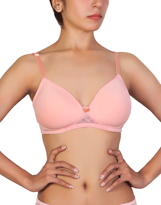 Bügelloser T-Shirt-BH mit Spitzenakzent – Peach Pearl