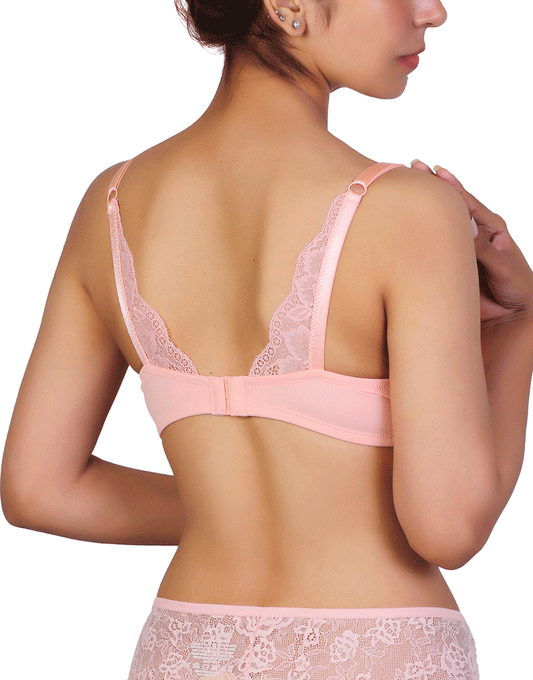 Bügelloser T-Shirt-BH mit Spitzenakzent – Peach Pearl