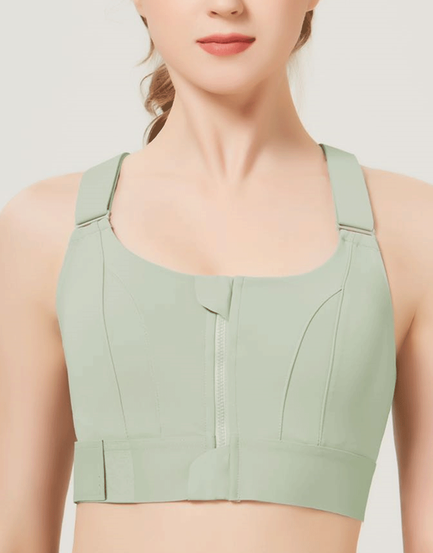 PREMIUM QUALITÄT FRONTVERSCHLUSS GEPOLSTERTER HIGH IMPACT SPORTS BRA MIT VERSTELLBAREM BUND - Grün